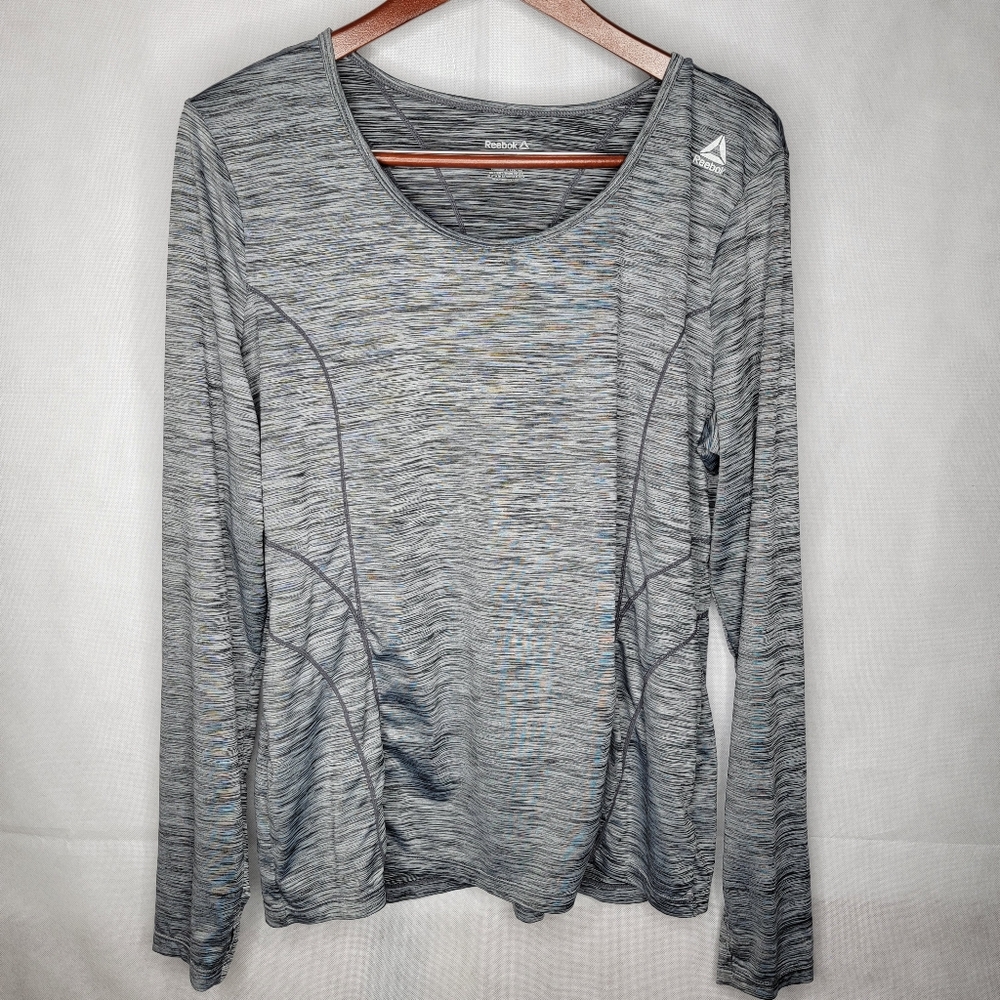 Reebok Athletic Top Heathered Gray Long Sleeve Scoop Neck Thumb Holes XL - Picture 1 of 12